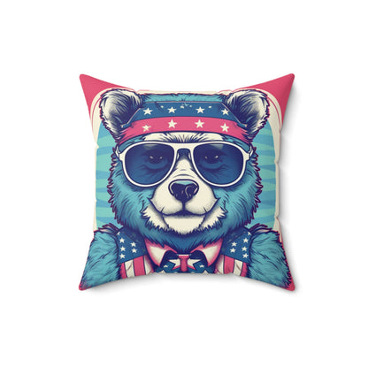 Patriotism: Festive 4th of July Bear Graphic Furry Animal Spun Polyester Square Pillow