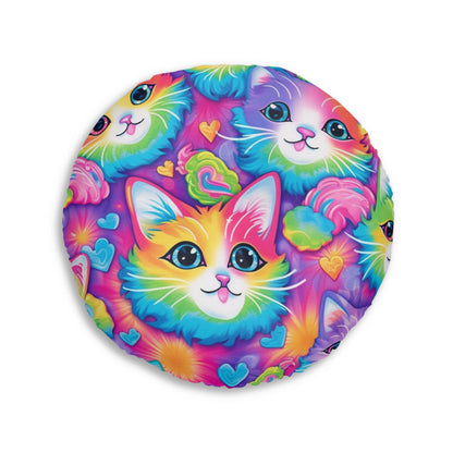 Happy Kitten & Cat Design - Vivid, Colorful & Eye-Catching - Tufted Floor Pillow, Round