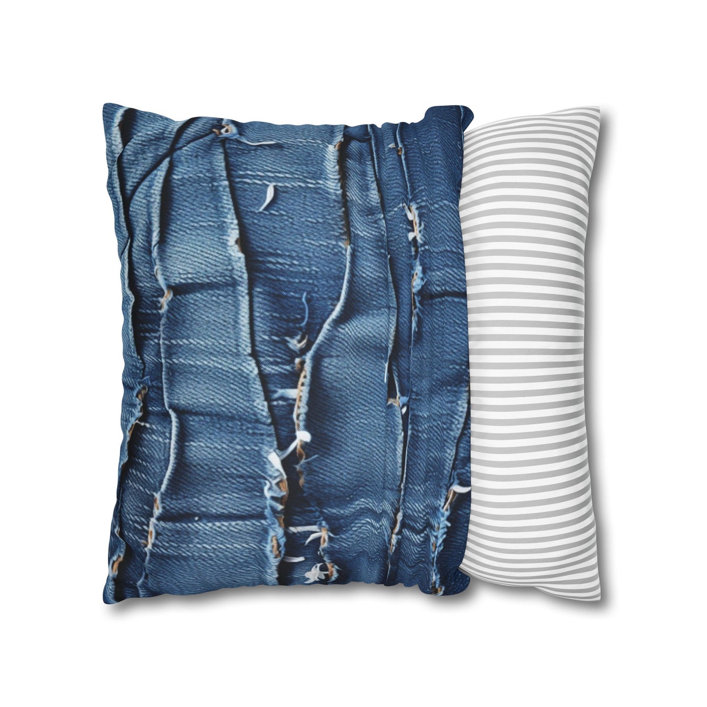 Midnight Blue Distressed Denim: Rugged, Torn & Stylish Design - Spun Polyester Square Pillow Case