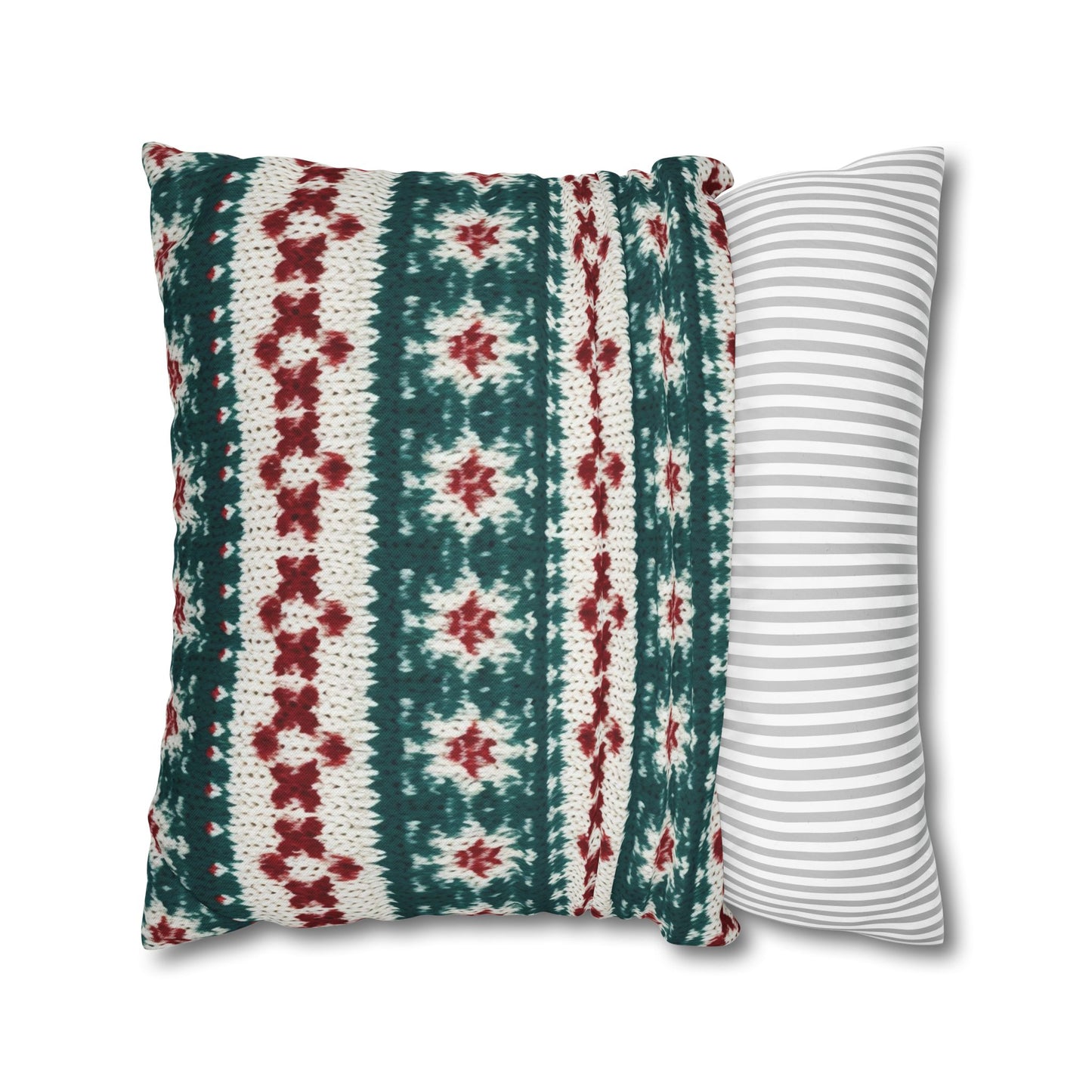 Christmas Knit Crochet Holiday, Festive Yuletide Pattern, Winter Season - Spun Polyester Square Pillow Case