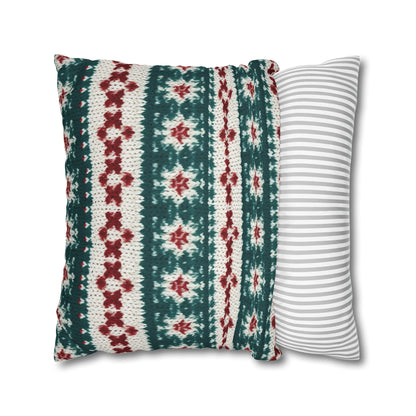 Christmas Knit Crochet Holiday, Festive Yuletide Pattern, Winter Season - Spun Polyester Square Pillow Case