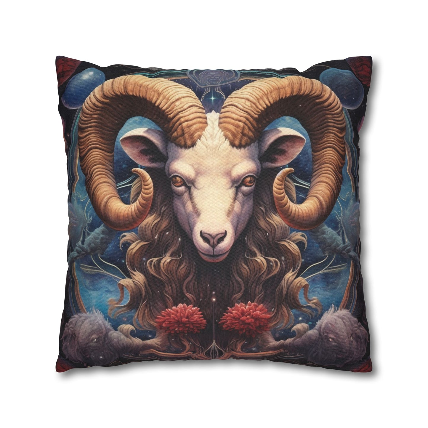 Aries Zodiac Ram - Vibrant Astrological Sign Cosmic Space Symbol - Spun Polyester Square Pillow Case