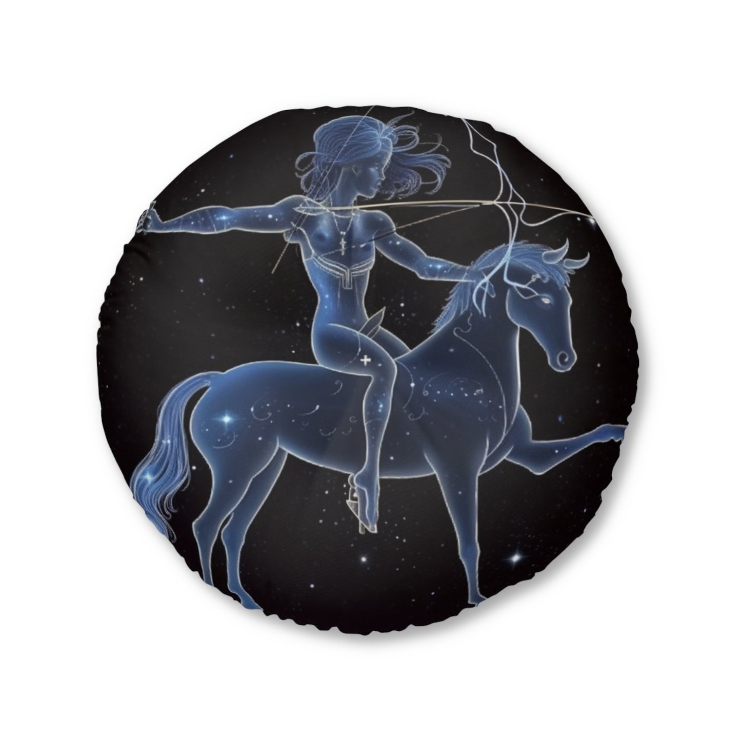 Sagittarius Zodiac in Starlit Universe - Fluorescent Colors - Tufted Floor Pillow, Round