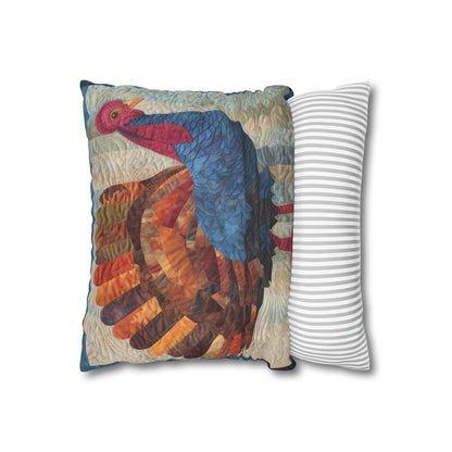 Thanksgiving Harvest Quilt: Festive Turkey Design for Holiday Season - Spun Polyester Square Pillow Case