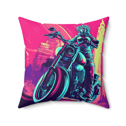 Statue of Liberty Motorcycle Biker USA Style Spun Polyester Square Pillow