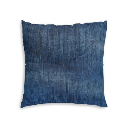 Indigo Splash: Washed Denim Reverie in Deep Blue - Tufted Floor Pillow, Square