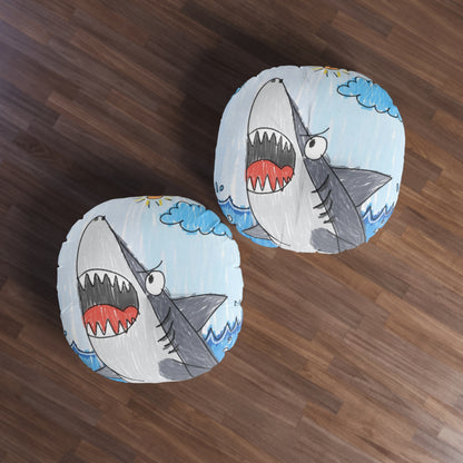 Shark Jaw Teeth Attack Ocean Sea Creature Tufted Floor Pillow, Round