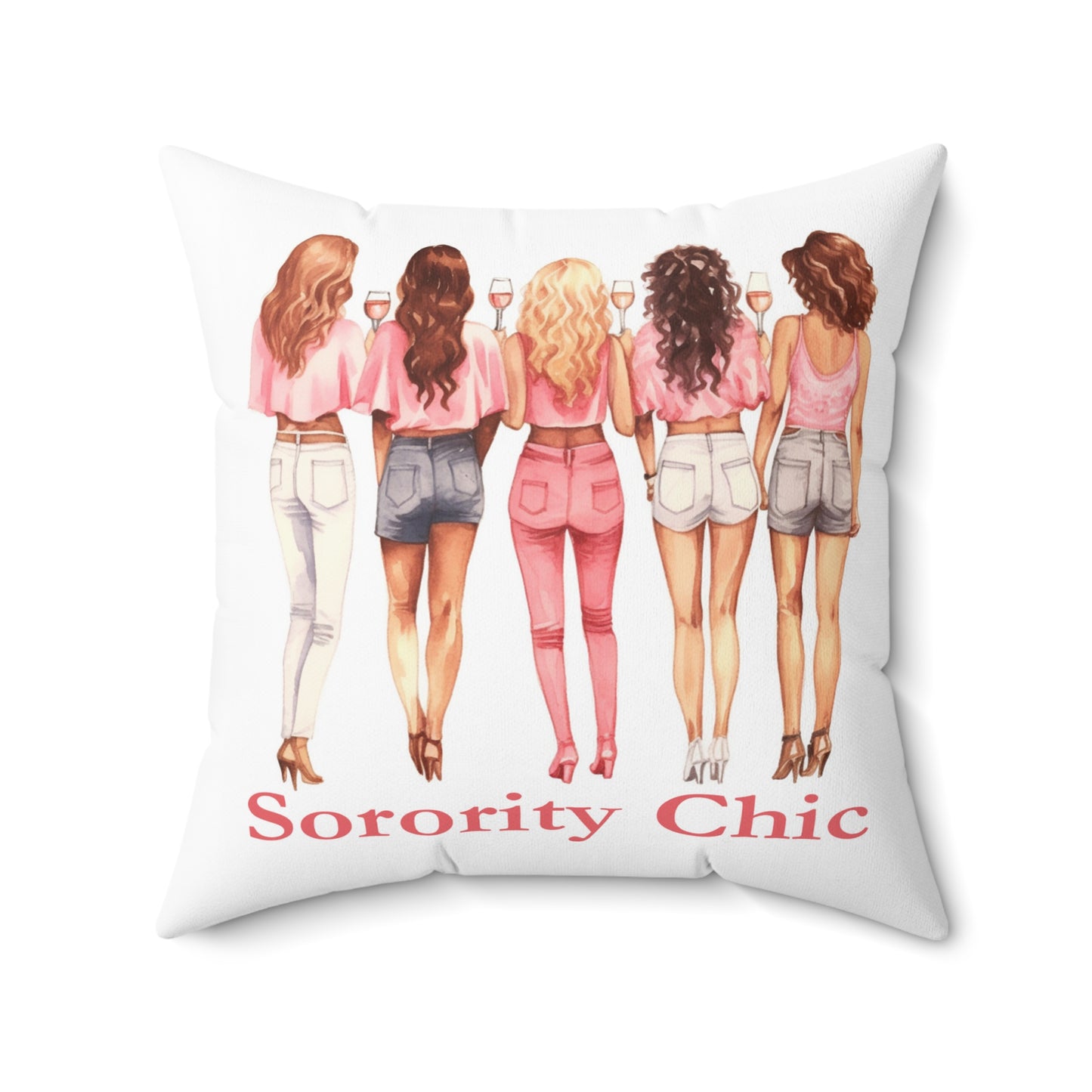 Sorority Chic Bachelorette Party Illustration - Women Toasting - Spun Polyester Square Pillow