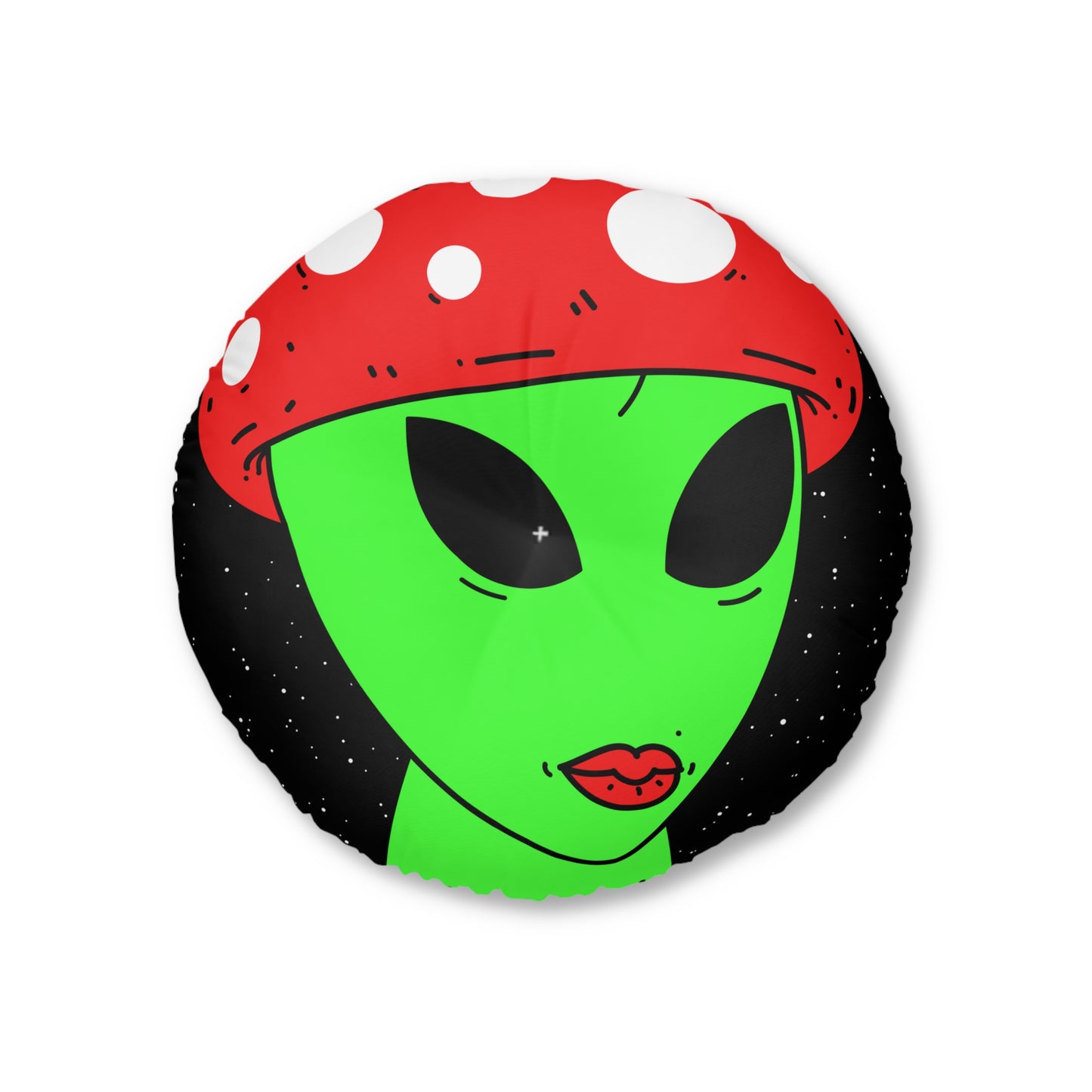 Multi Visitor (2) Green Alien w/ Devil Wings + Mushroom Head Tufted Floor Pillow, Round