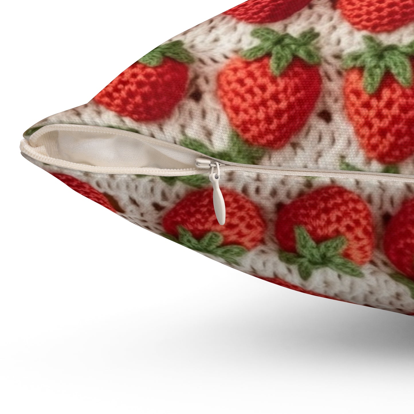 Strawberry Traditional Japanese, Crochet Craft, Fruit Design, Red Berry Pattern - Spun Polyester Square Pillow