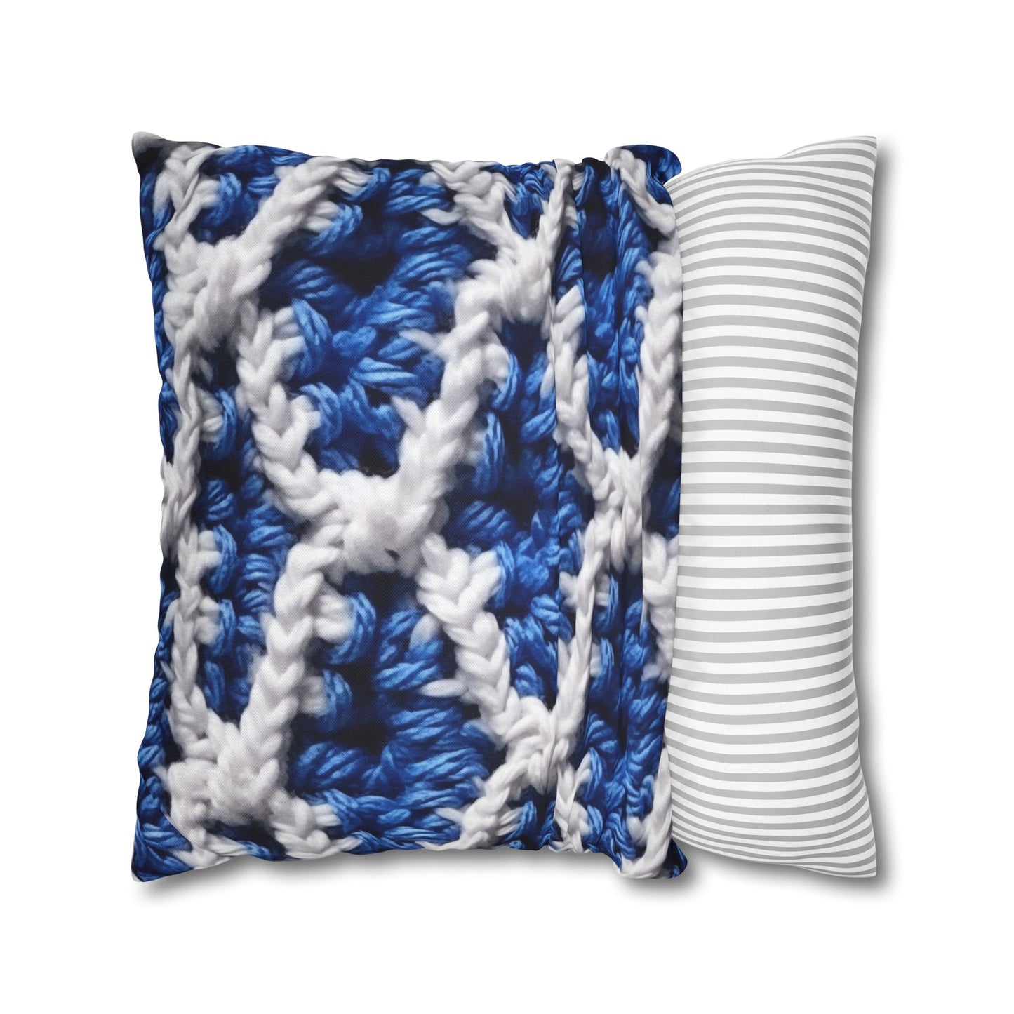 Blueberry Blue Crochet, White Accents, Classic Textured Pattern - Spun Polyester Square Pillow Case