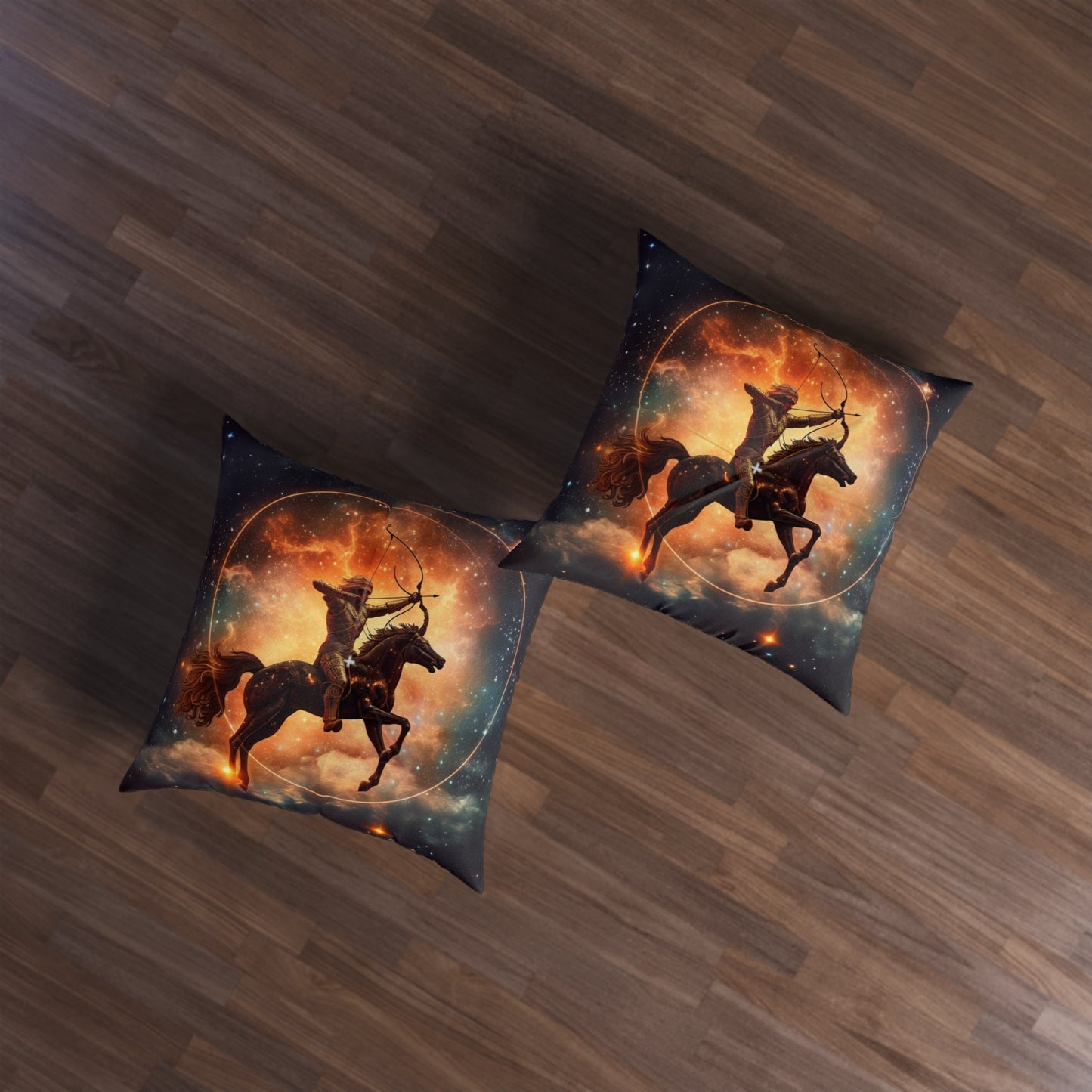 Sagittarius Constellation Totem - Archer in Action Zodiac Symbol - Tufted Floor Pillow, Square