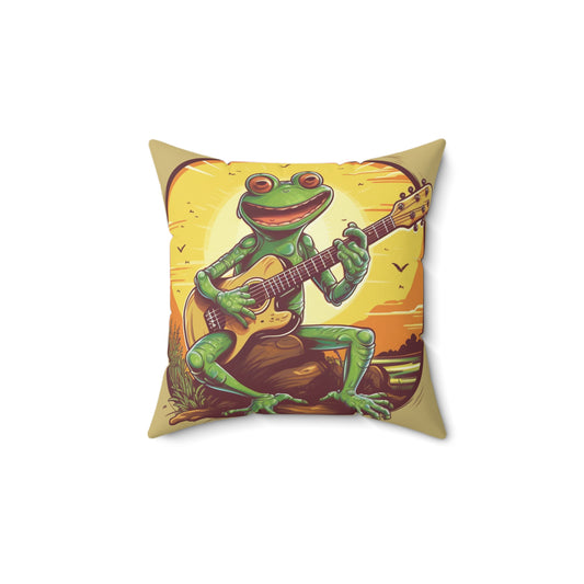 Swamp Frog Acoustic Guitar Player Outdoor Spun Polyester Square Pillow