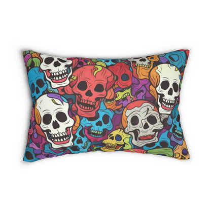 Psychedelic Rainbow Skull Head Pattern, Vibrant Colors - Spun Polyester Lumbar Pillow