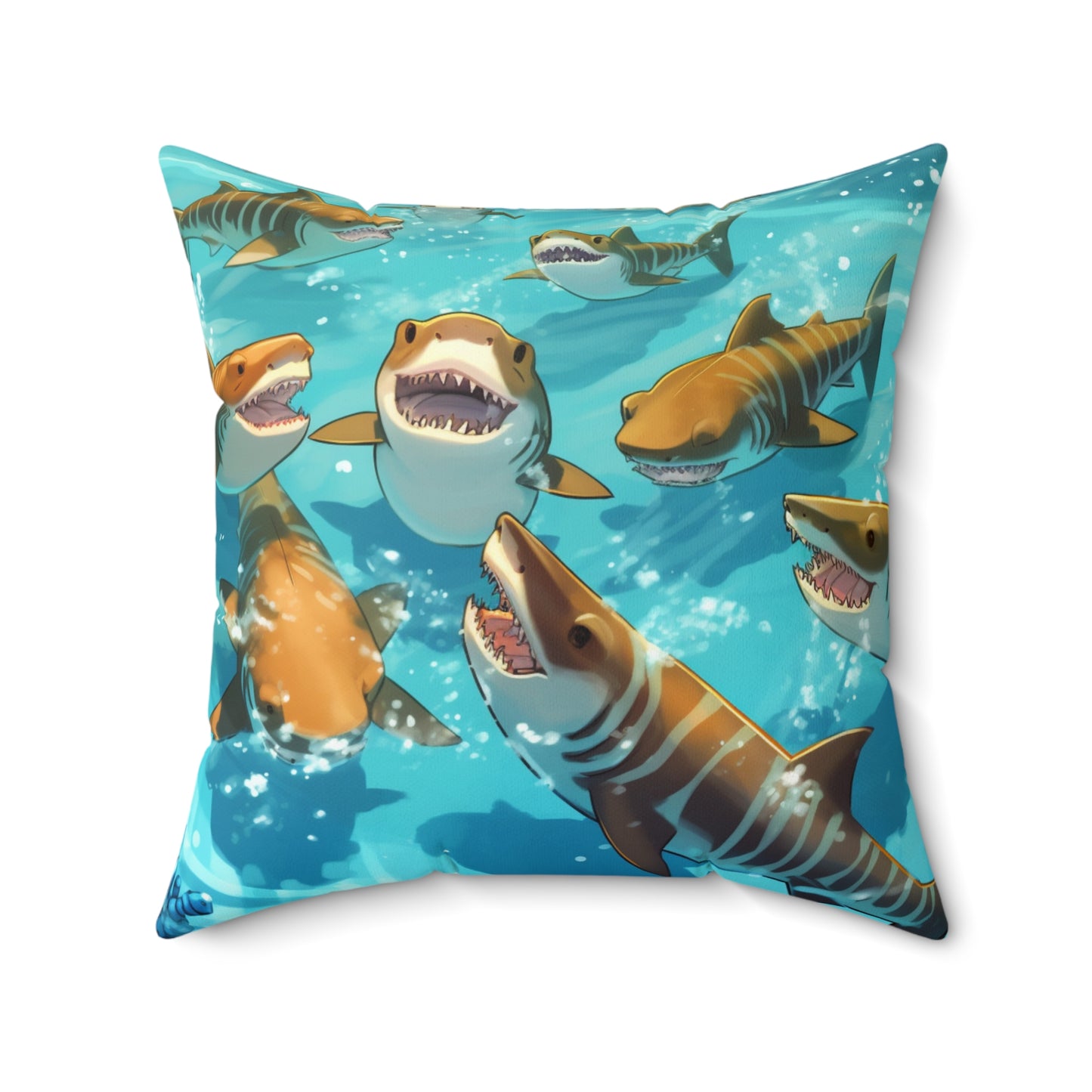 Tiger Shark: Ocean Marine Wildlife - Underwater - Spun Polyester Square Pillow