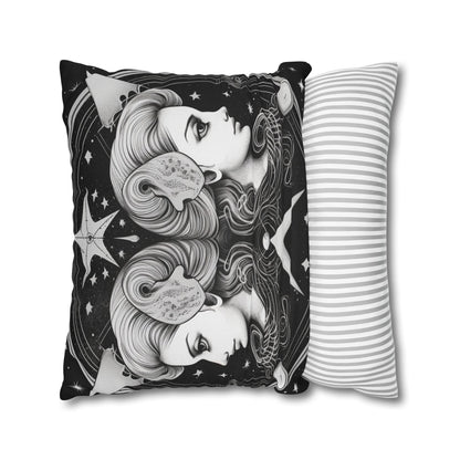 Gemini Zodiac Polyester Square Pillow Case, Indoor, Double Sided Print