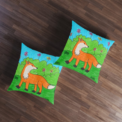 Fox Woodland Animal Foxy Tufted Floor Pillow, Square