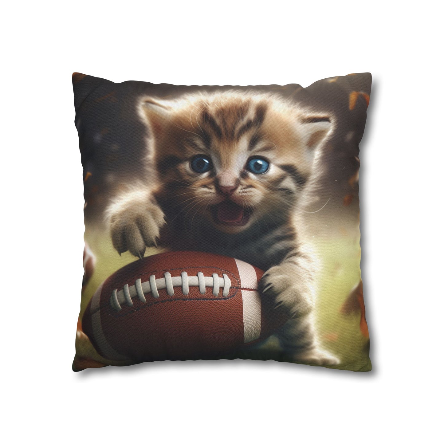 Football Kitten Touchdown: Tabby's Winning Play Sport Game - Spun Polyester Square Pillow Case