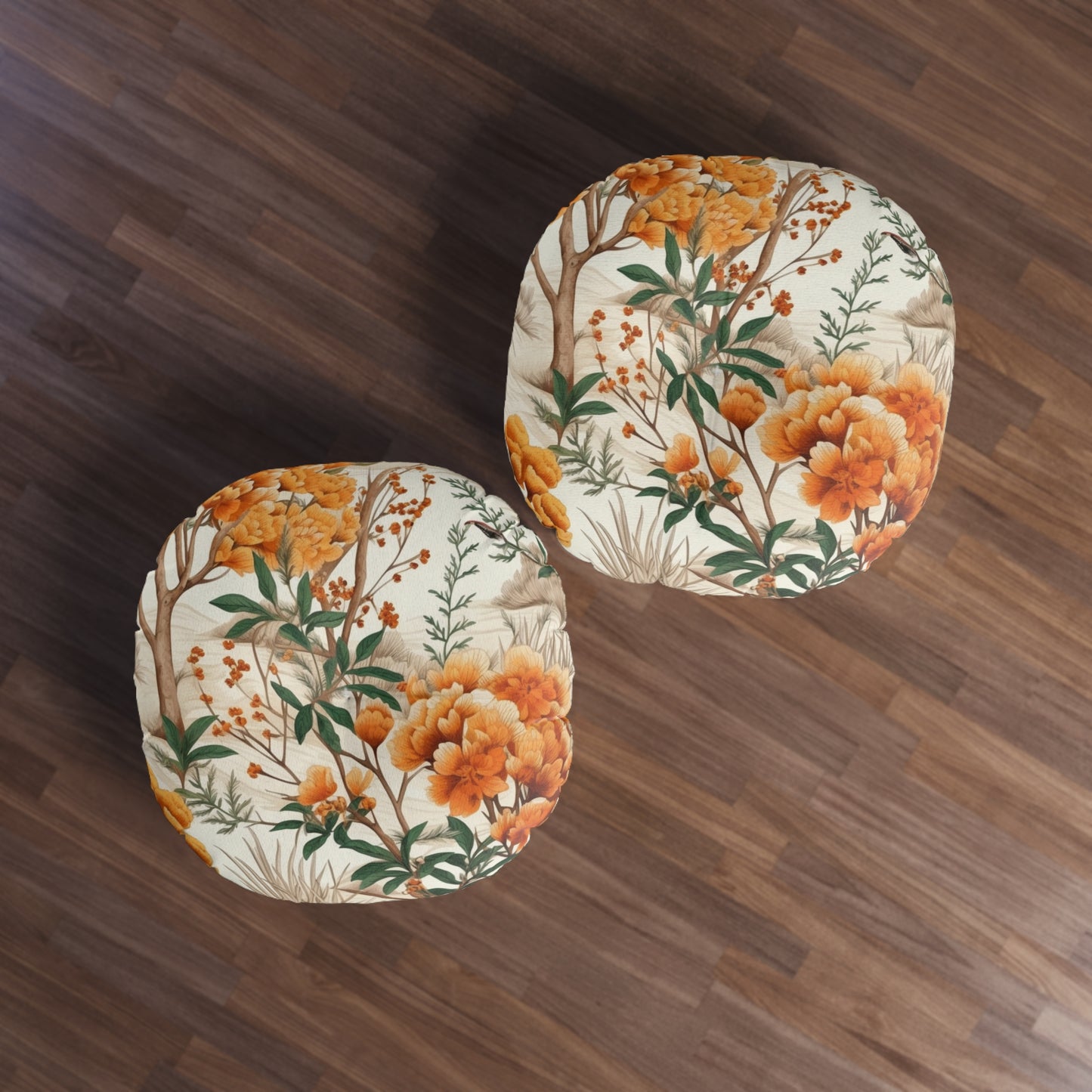 Four Seasons Beauty: Spring, Summer, Autumn & Winter Design Tufted Floor Pillow, Round