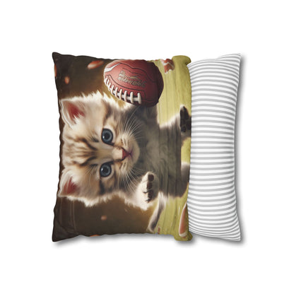 Football Kitty Fantasy: Feline Cat American Sport Quarterback - Spun Polyester Square Pillow Case