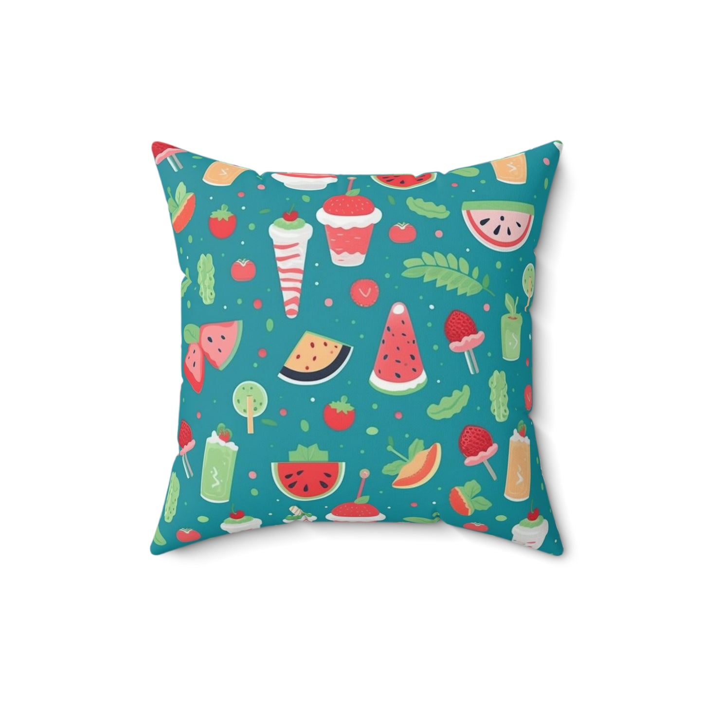 Quirky Summer Food Watermelon Ice Cream Cocktail Pattern Spun Polyester Square Pillow