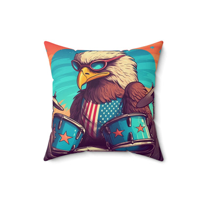 American Bald Eagle Drum Player Classic USA Graphic Spun Polyester Square Pillow