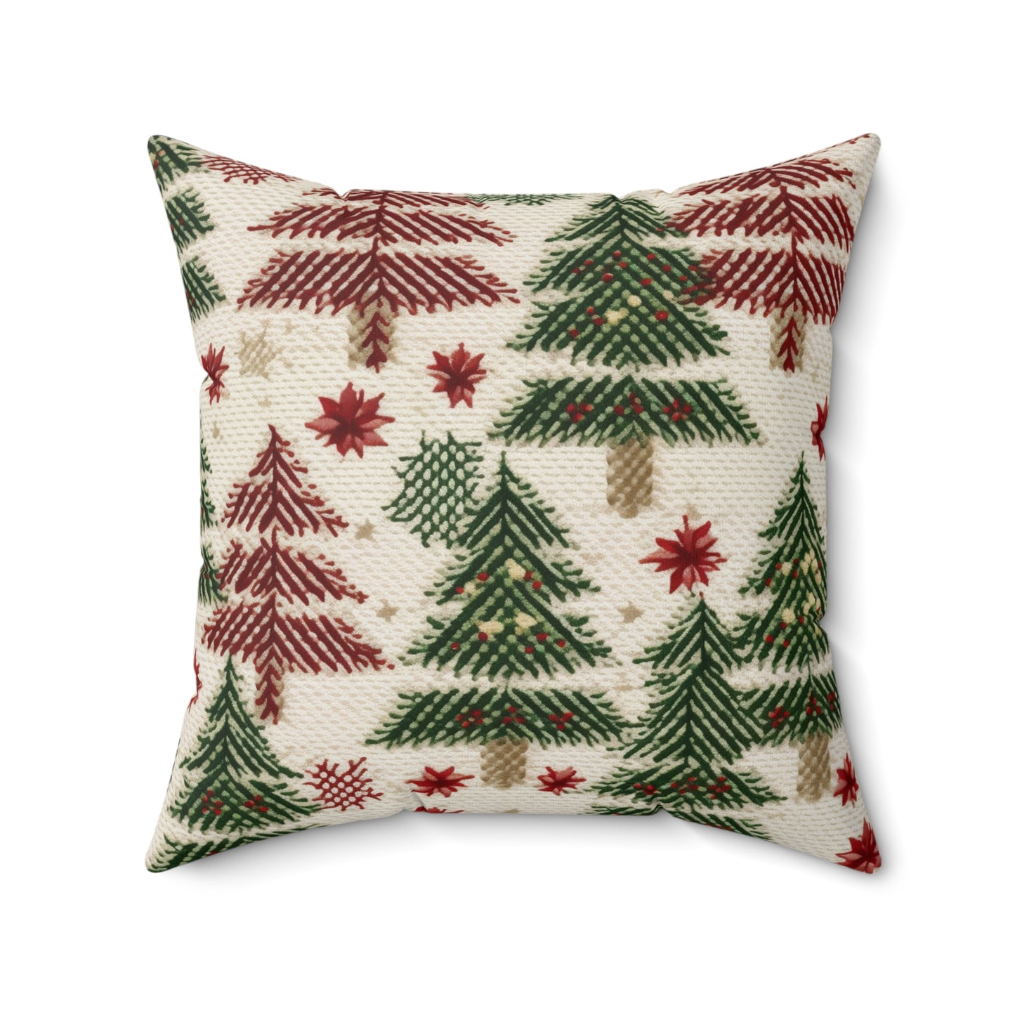 Embroidered Christmas Winter, Festive Holiday Stitching, Classic Seasonal Design - Spun Polyester Square Pillow