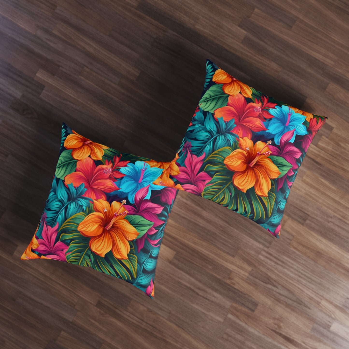 Hawaiian-Inspired Tropical Floral Pattern Design Tufted Floor Pillow, Square