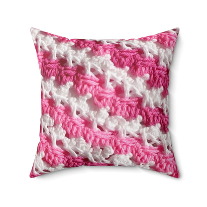 Hot Pink & White Knit, Vibrant Yarn Blend, Modern Chic Texture - Spun Polyester Square Pillow