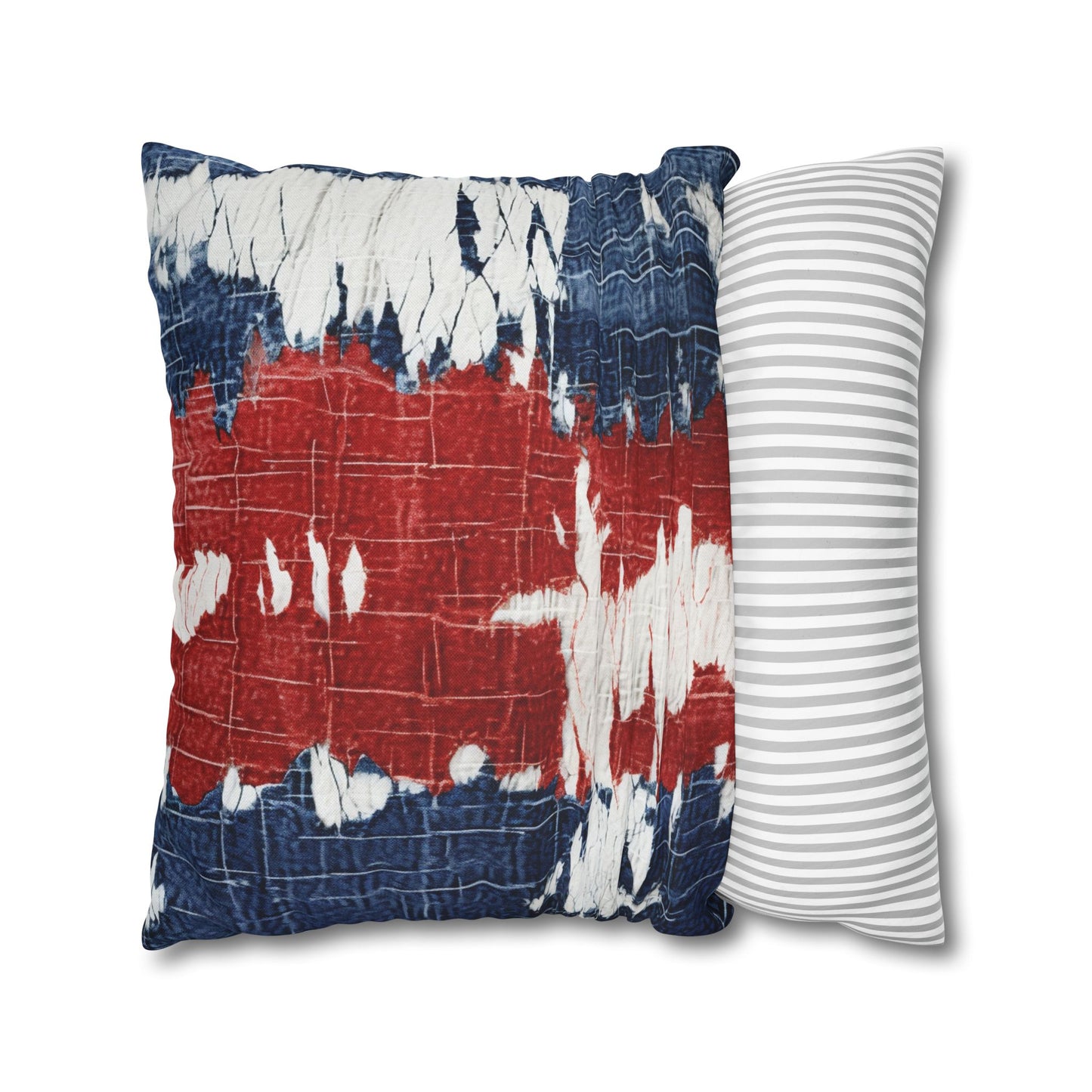 Patriotic Red, White & Blue: Distressed Denim-Style, Torn Fabric - Spun Polyester Square Pillow Case