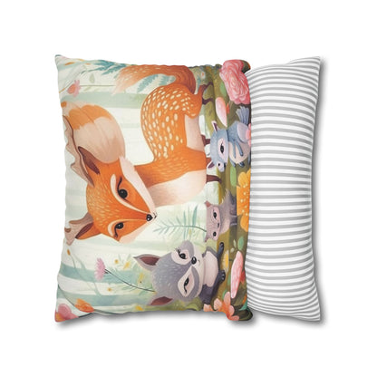 Cute Woodland Creatures Whimsical Animal Art Spun Polyester Square Pillow Case