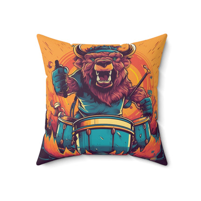 American Bison Drum Player Musician Graphic Spun Polyester Square Pillow