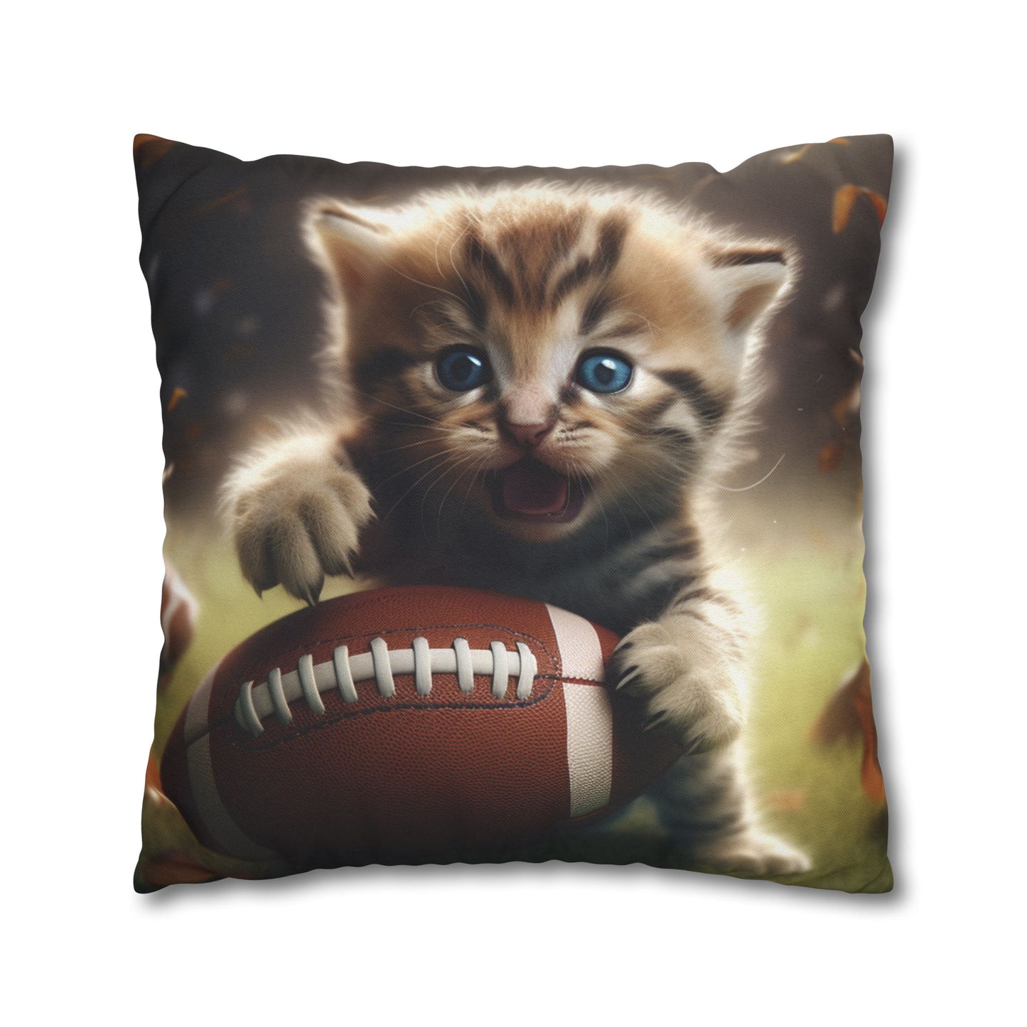 Football Kitten Touchdown: Tabby's Winning Play Sport Game - Spun Polyester Square Pillow Case