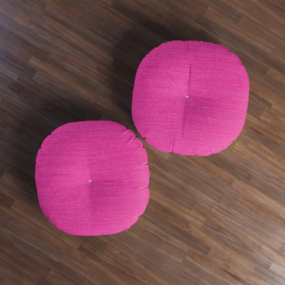 Hot Neon Pink Doll Like: Denim-Inspired, Bold & Bright Fabric - Tufted Floor Pillow, Round