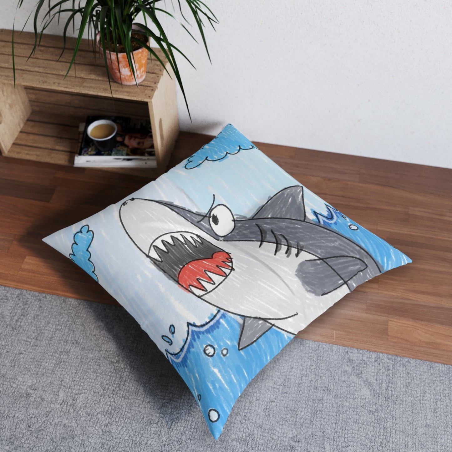 Shark Jaw Teeth Attack Ocean Sea Creature Tufted Floor Pillow, Square