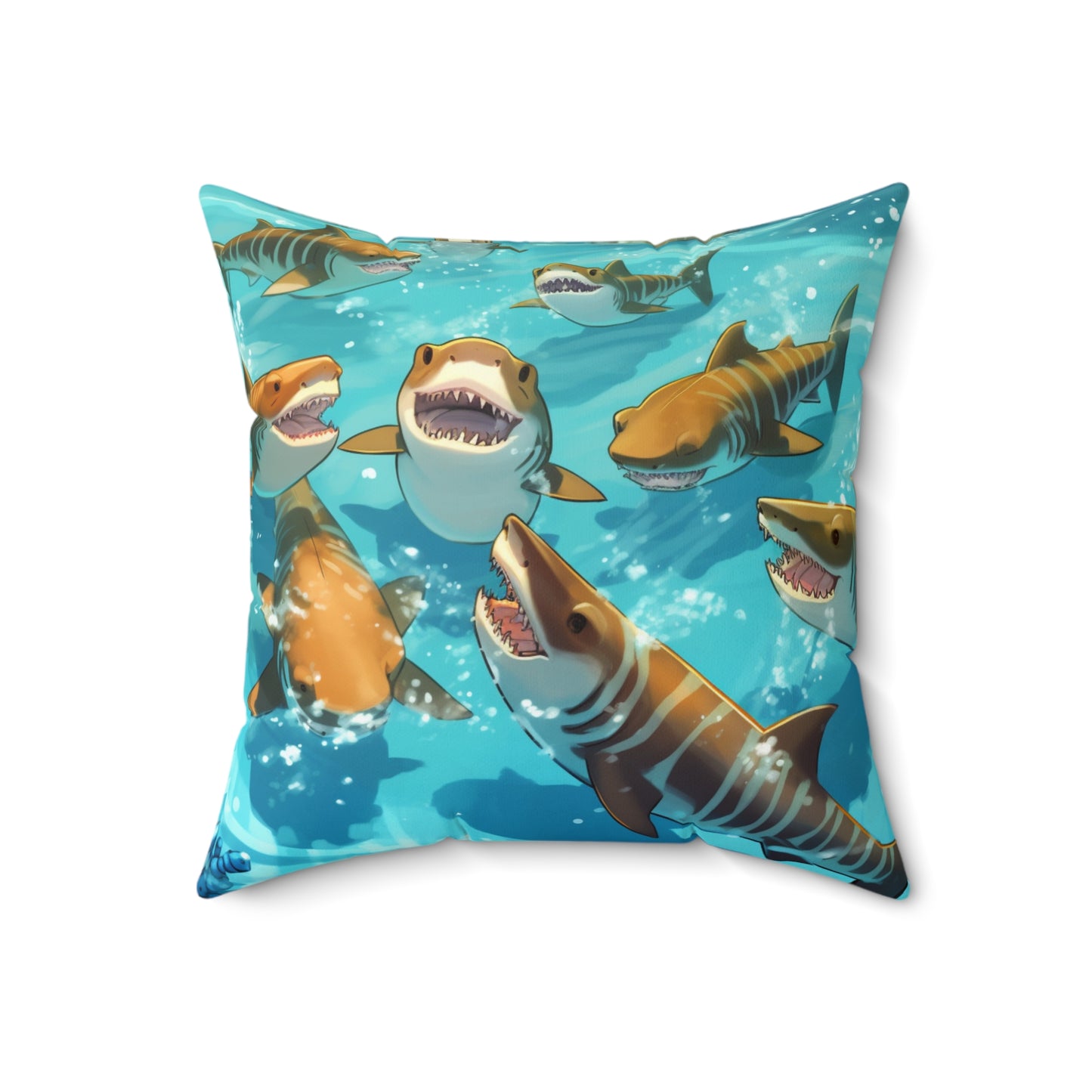 Tiger Shark: Ocean Marine Wildlife - Underwater - Spun Polyester Square Pillow