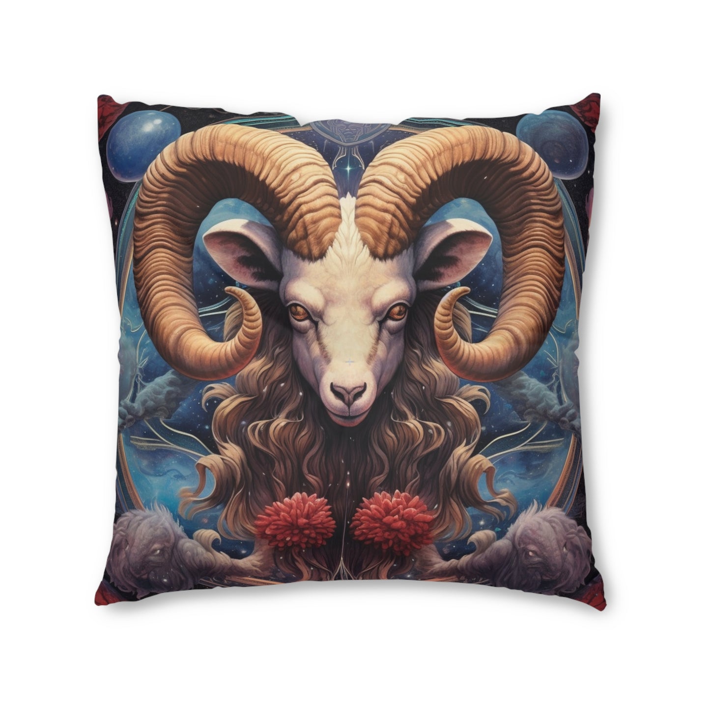 Aries Zodiac Ram - Vibrant Astrological Sign Cosmic Space Symbol - Tufted Floor Pillow, Square