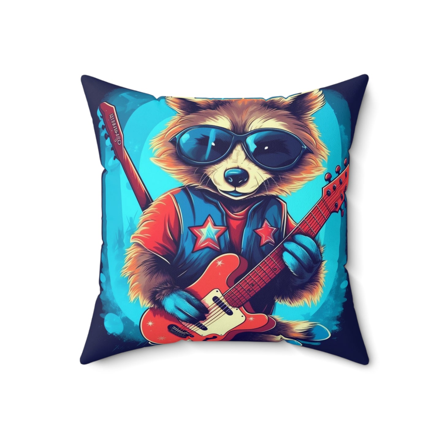 Rock Star Raccoon - Animal Musician Playing Guitar Spun Polyester Square Pillow