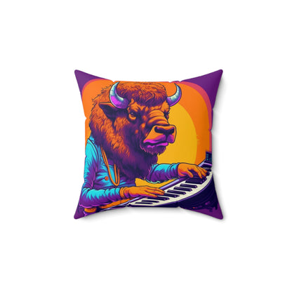 American Bison Buffalo PianoKeyboard Music Player Spun Polyester Square Pillow