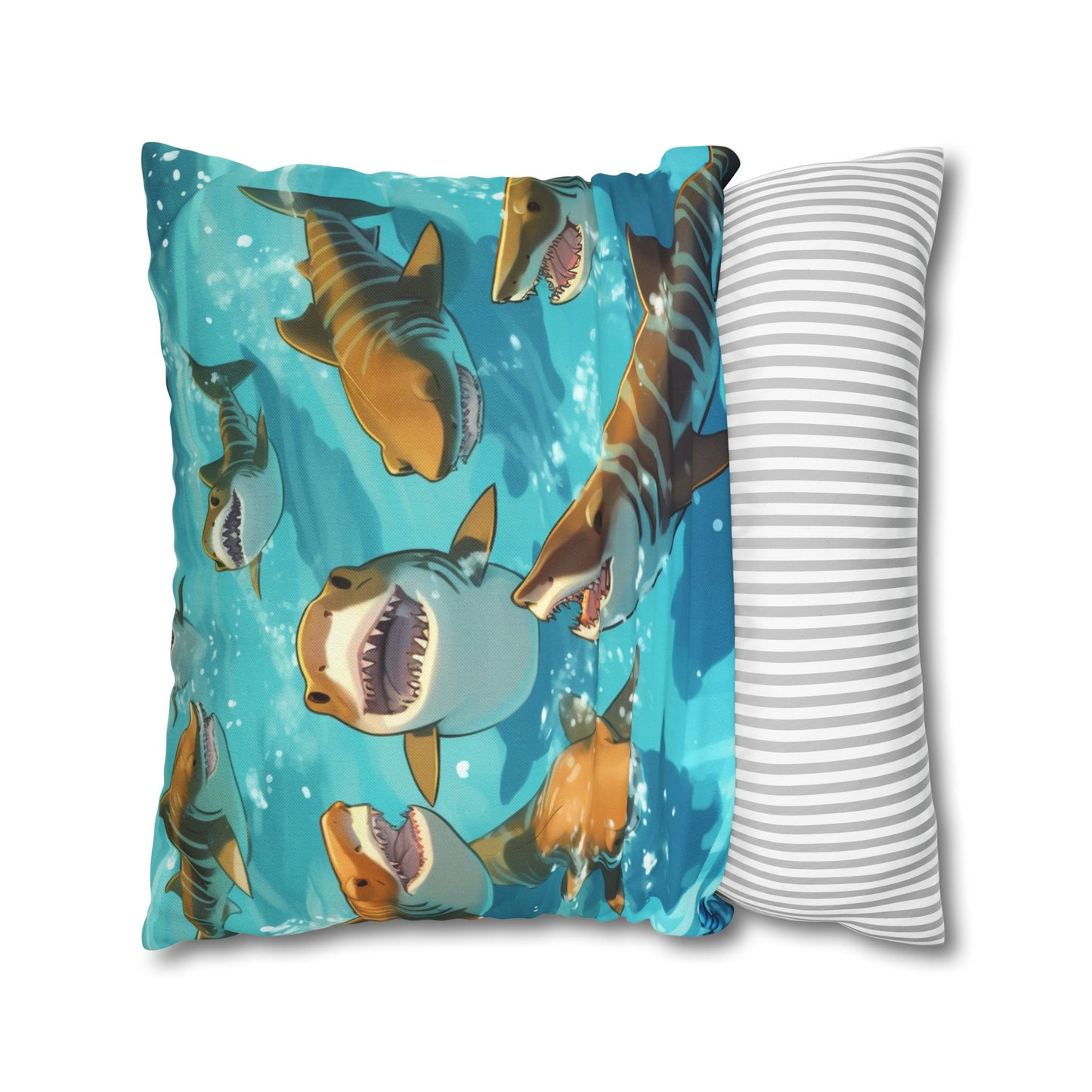 Tiger Shark: Ocean Marine Wildlife - Underwater - Spun Polyester Square Pillow Case