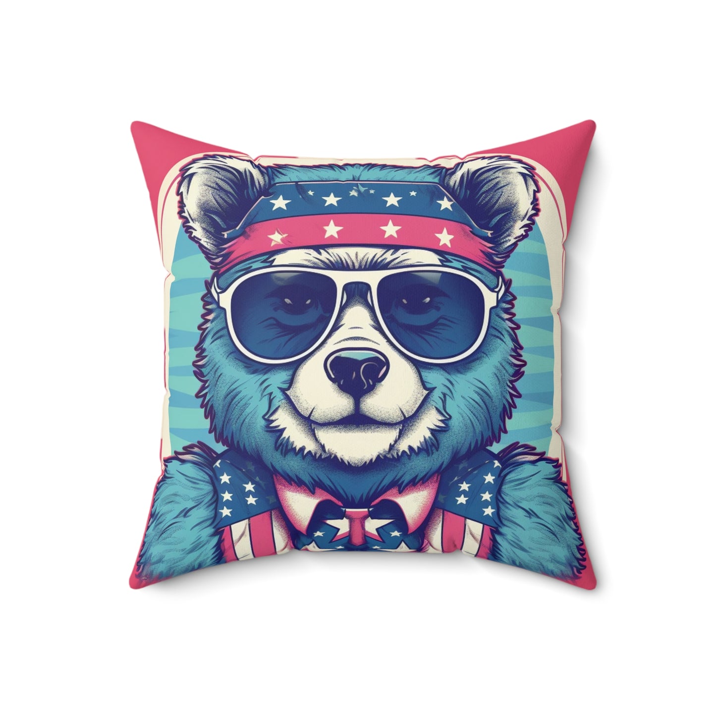 Patriotism: Festive 4th of July Bear Graphic Furry Animal Spun Polyester Square Pillow