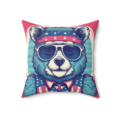 Patriotism: Festive 4th of July Bear Graphic Furry Animal Spun Polyester Square Pillow