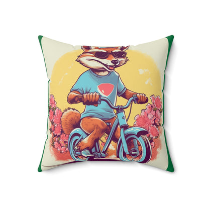 Fox Riding Bike Cartoon Anime Culture Graphic Spun Polyester Square Pillow