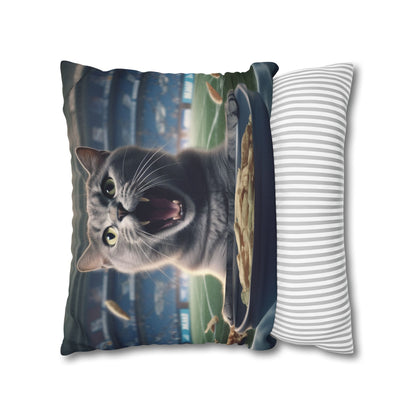 Halftime Football Feline: Screaming Sports Fan Cat Stadium Food Kitten - Spun Polyester Square Pillow Case