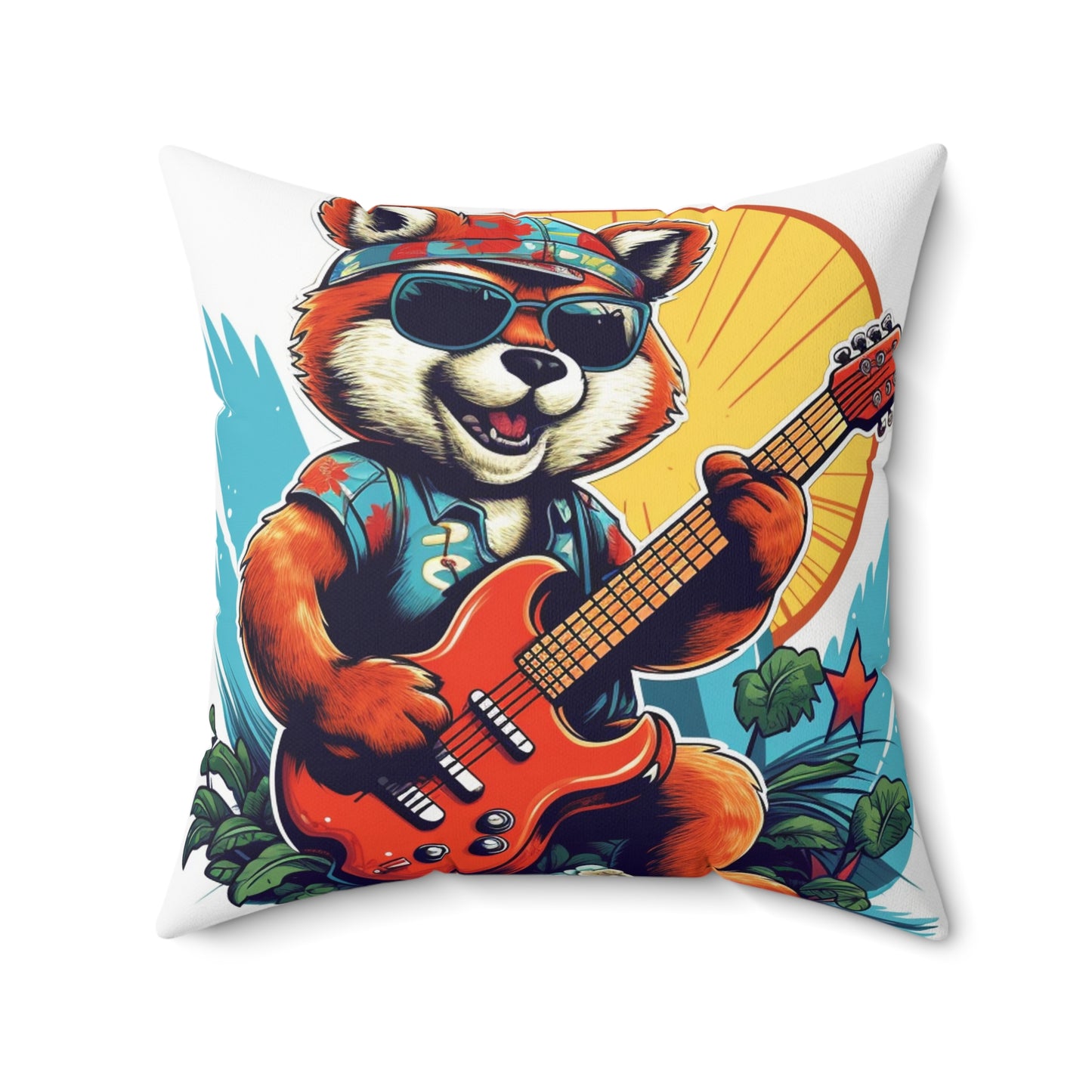 Red Panda Guitarist Rocker Music Spun Polyester Square Pillow