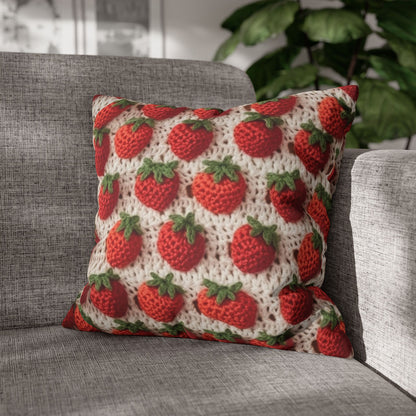 Strawberry Traditional Japanese, Crochet Craft, Fruit Design, Red Berry Pattern - Spun Polyester Square Pillow Case