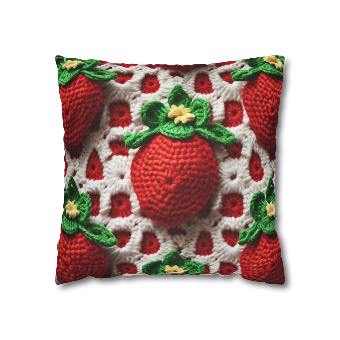 Strawberry Crochet Pattern - Amigurumi Strawberries - Fruit Design for Home and Gifts - Spun Polyester Square Pillow Case