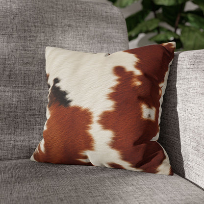 Hair Cowhide Leather Natural Design Tough Durable Rugged Style - Spun Polyester Square Pillow Case