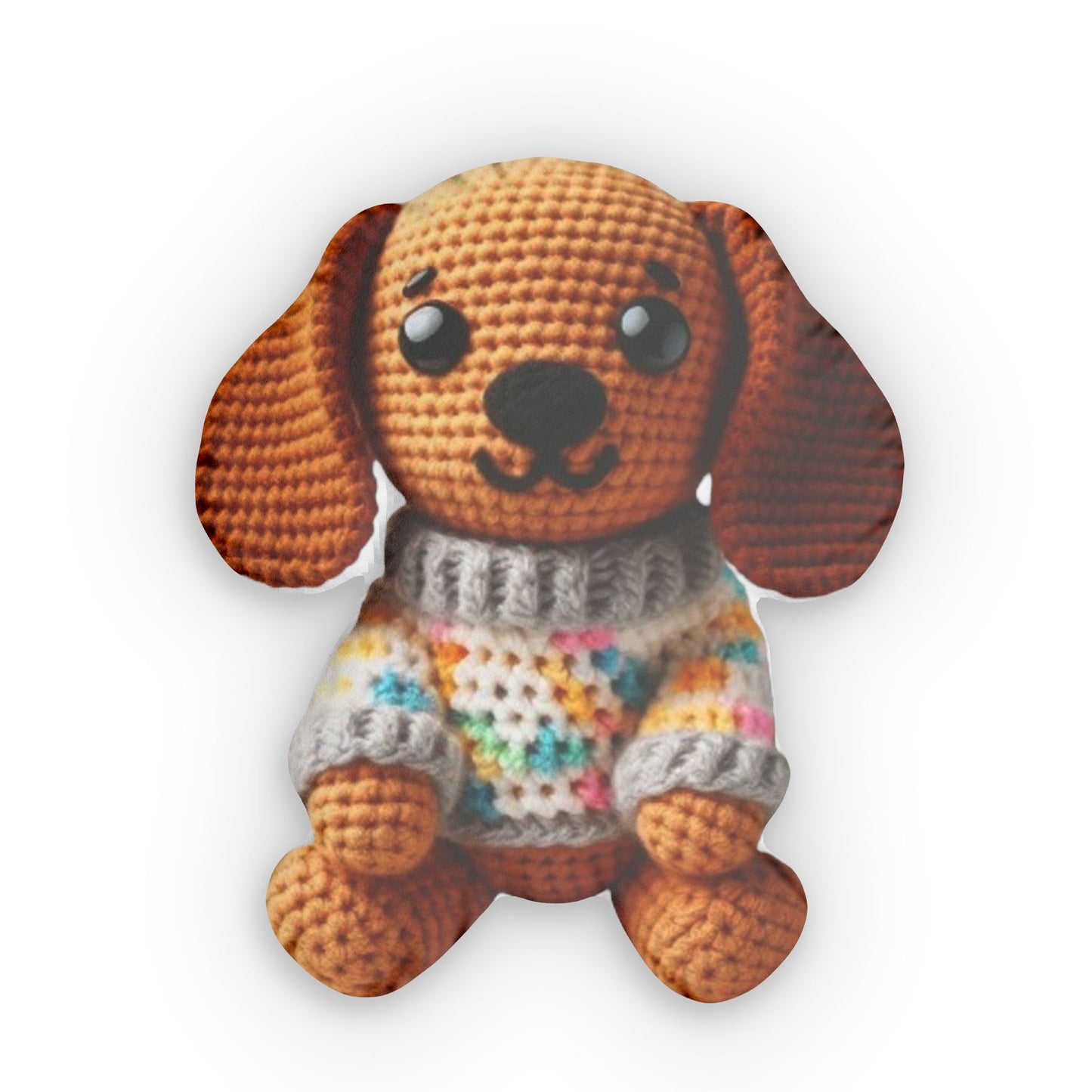 Cute Crocheted Dachsund Dog in Sweater - Shaped Pillows