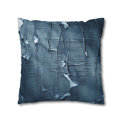 Distressed Blue Denim-Look: Edgy, Torn Fabric Design - Spun Polyester Square Pillow Case